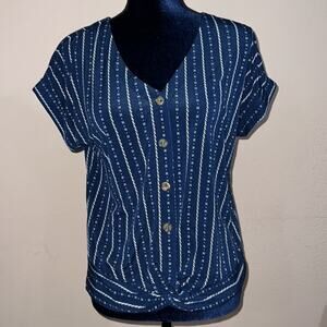 Flower & Feather Blouse Womens Small Blue White